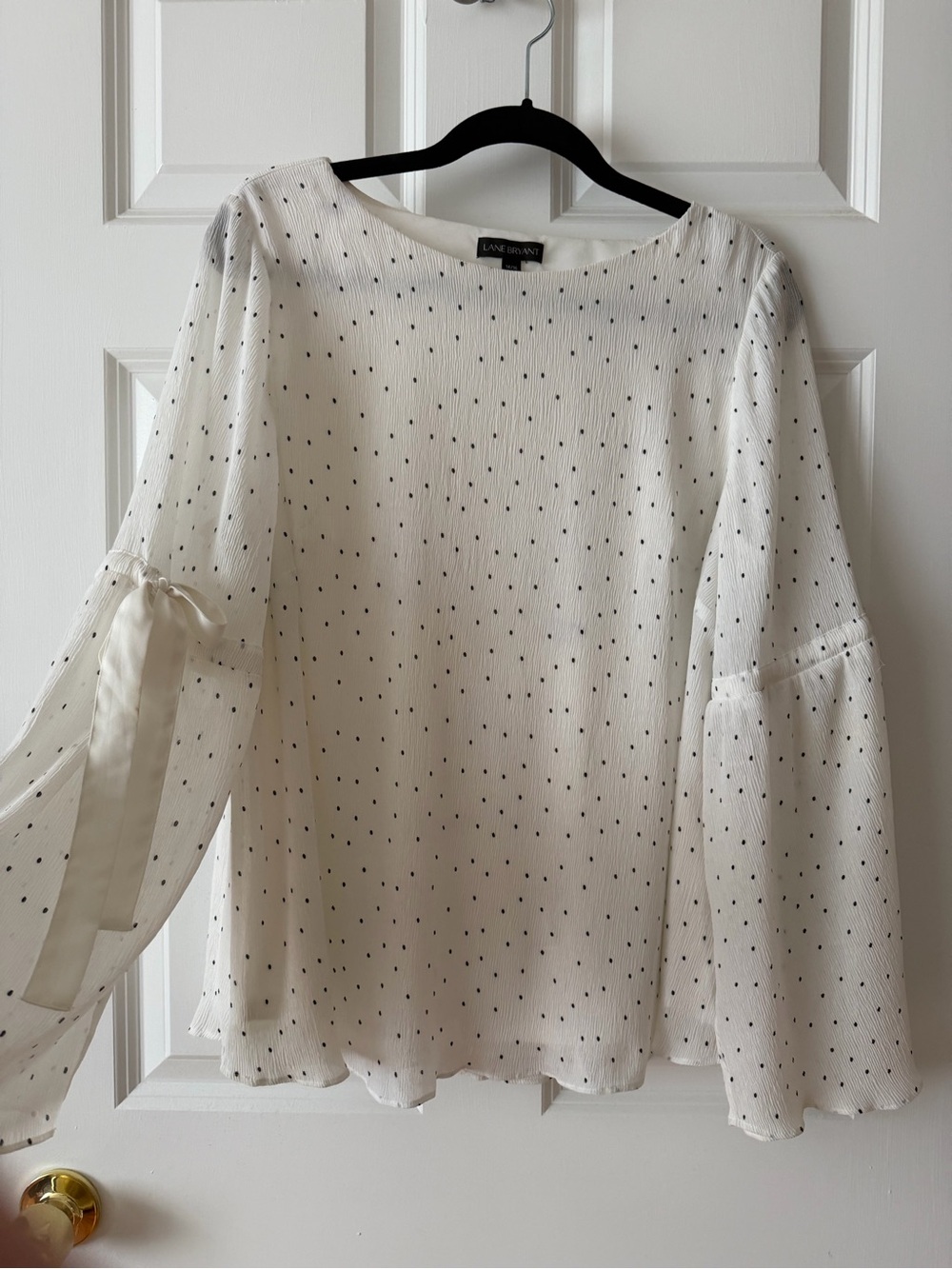Lane Bryant Cream Dot Bell Sleeve Blouse with Tie Detail